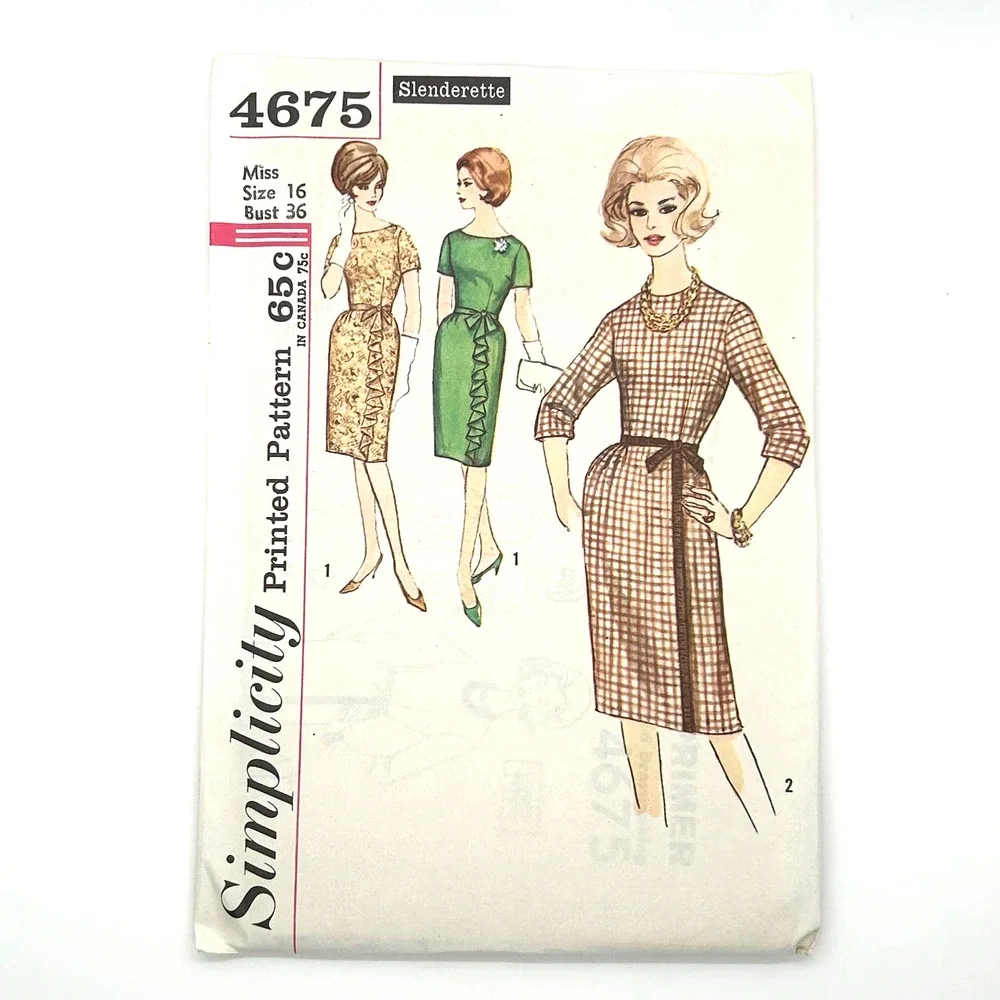Simplicity Vintage‎ 1950's Pattern #4675 One Piece Slenderette Dress Size 16